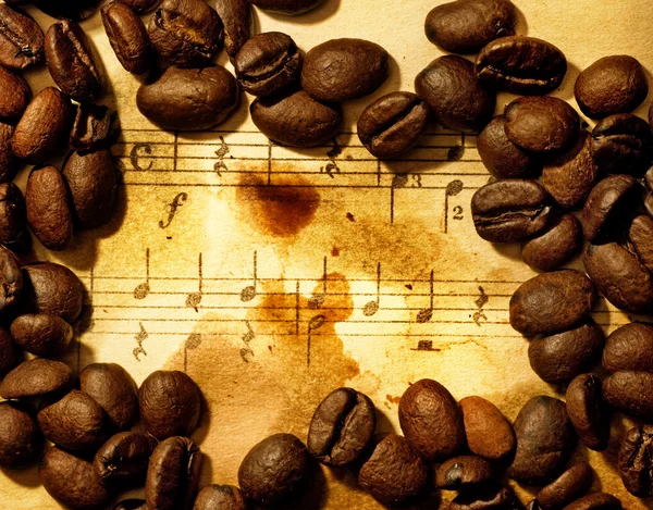 Κόκκους καφέ σε grungy μουσική φόντο — Φωτογραφία Αρχείου
