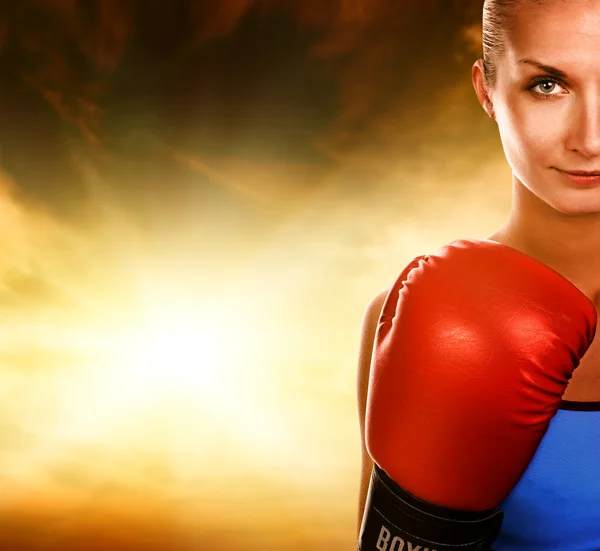 Woman with red boxing gloves — Stock Photo, Image