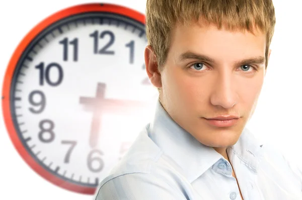 Business man face and clock — Stock Photo, Image