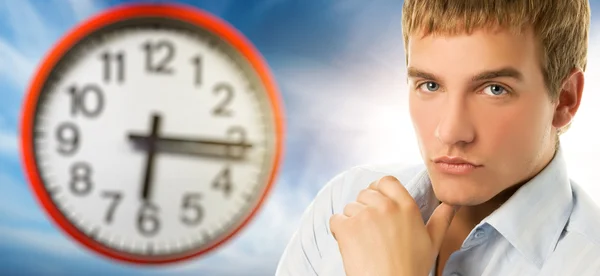 Business man face and clock — Stock Photo, Image