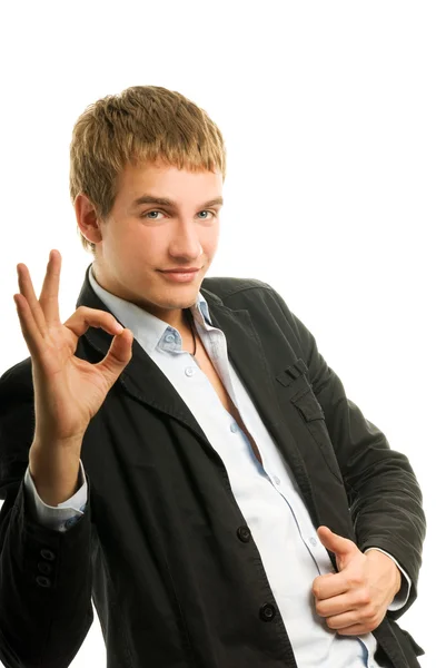 Pohledný muž zobrazeno ok gesto — Stock fotografie