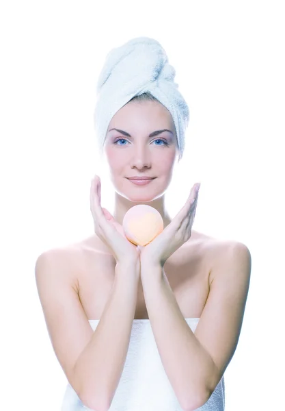 Lovely woman with aroma bath ball — Stockfoto