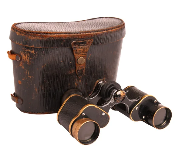 Old binoculars, case isolated on white — Stock Photo, Image