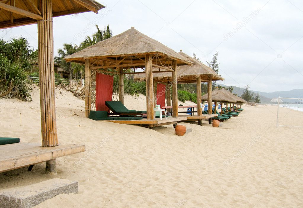 Cabanas on a sandy beach