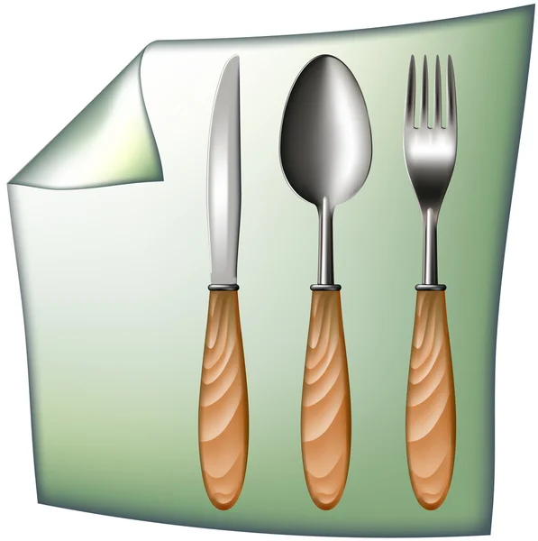 Coltello forchetta cucchiaio con manico in legno — Vettoriale Stock