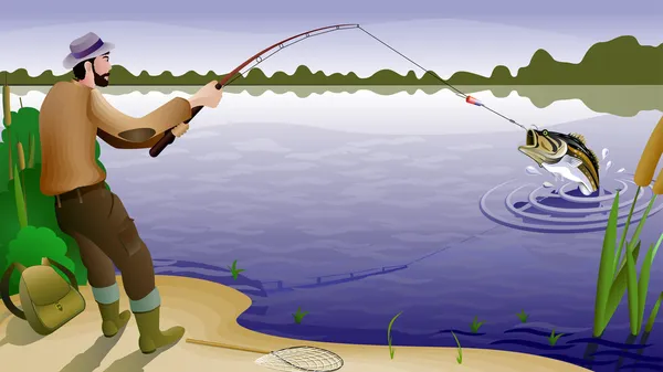 Ryby a rybář — Stockový vektor