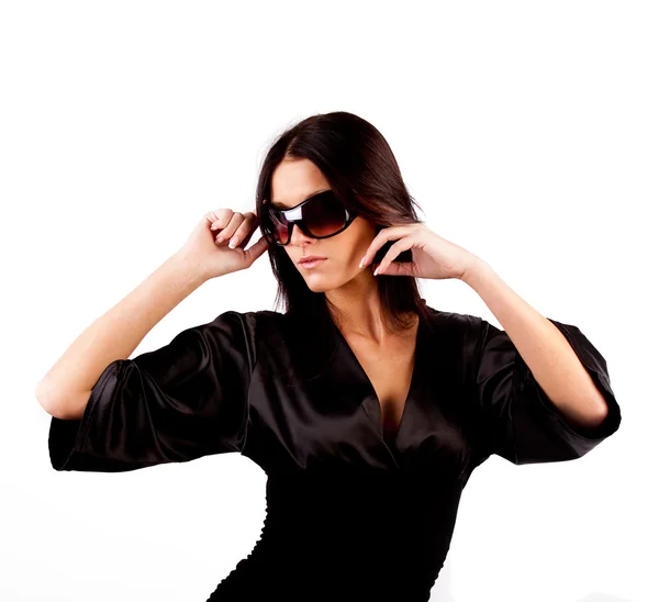 Sexig smal tjej bär solglasögon — Stockfoto