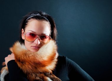 Model wearing fur scarf clipart