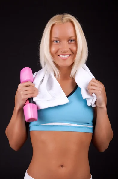 Usměvavá blondýnka po tréninku — Stock fotografie