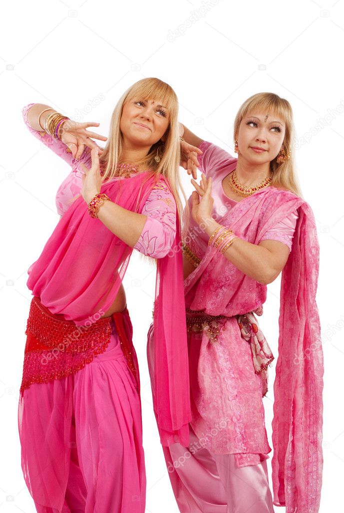 Two women dancing belly dance