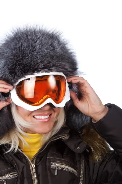 Smiling cute skier Stock Photo