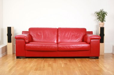 Red leather comfortable sofa clipart