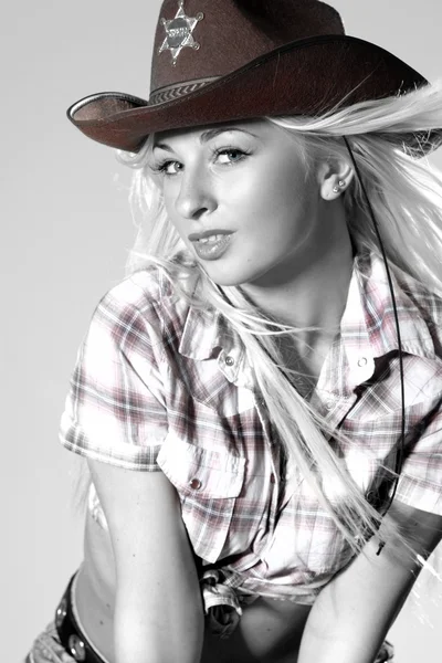Rodeo cowgirl in cowboy hat — Stock Photo, Image