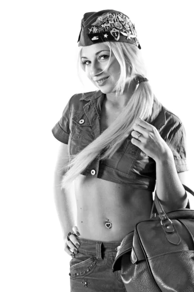 Portrait of beautiful model with bag — Stock fotografie
