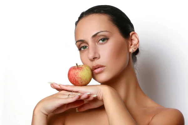 Caucasian model with apple — Stock Photo, Image
