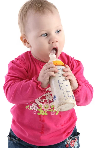 Όμορφο κοριτσάκι με μικρό μπουκάλι — Φωτογραφία Αρχείου
