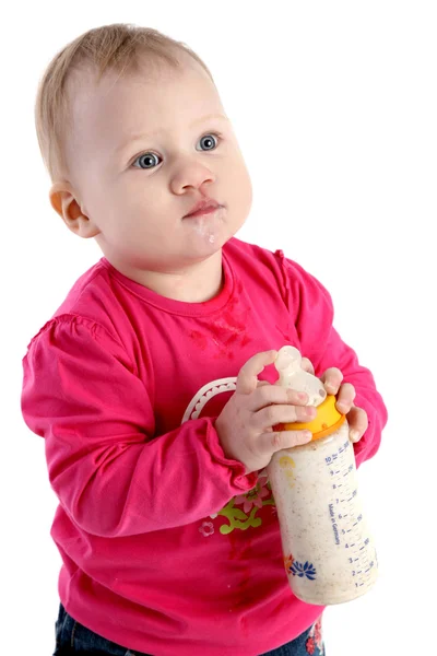 Piękne dziecko dziewczynka z butelki — Zdjęcie stockowe
