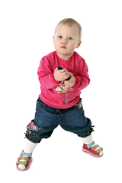 아기 소녀 휴대 전화 놀이 — 스톡 사진