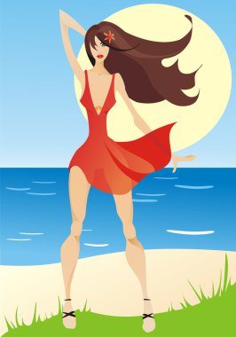 The beautiful woman on a beach clipart