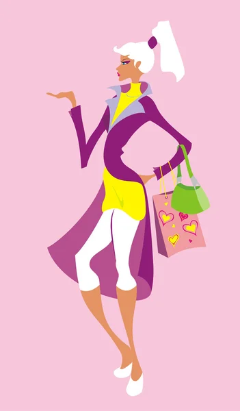 Sarışın kadın moda alışveriş — Stok Vektör