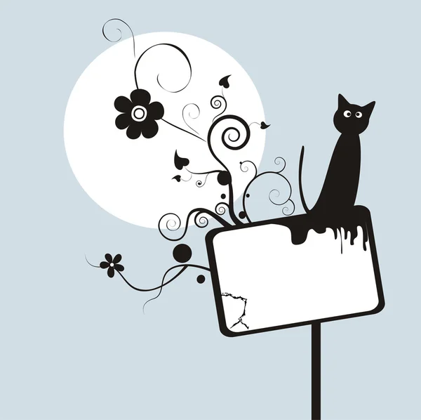 Fond avec fleur et chat — Image vectorielle
