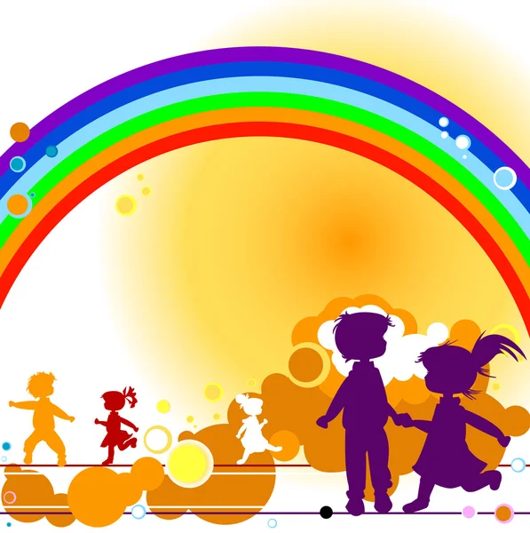 Kinderen en regenboog — Stockfoto