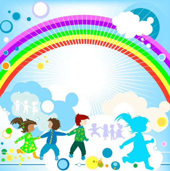 Kids and rainbow — Stock Photo, Image