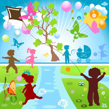 Kids in park clipart