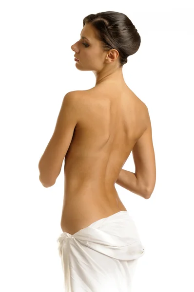 Dívka v ručníku s nahou zpět — Stock fotografie