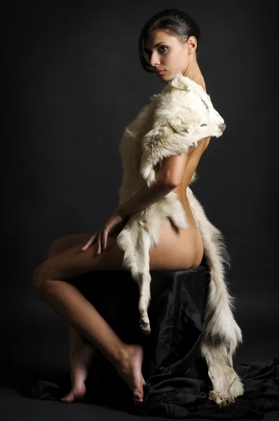 Nude with fur — Stock Photo, Image
