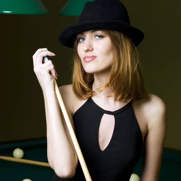 Woman with cue — Stock Photo, Image