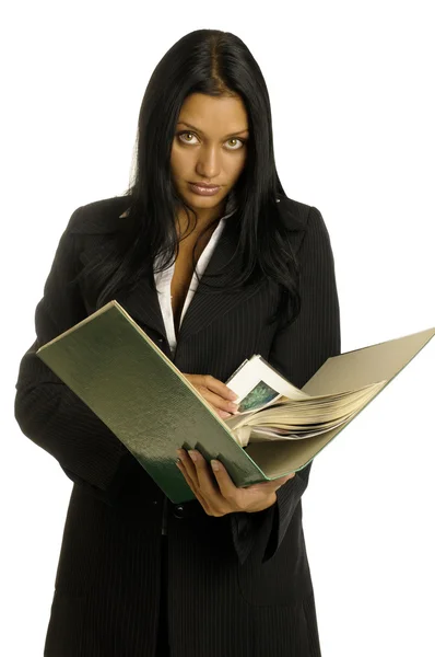 Businesswoman is reading the big book — Stock Photo, Image