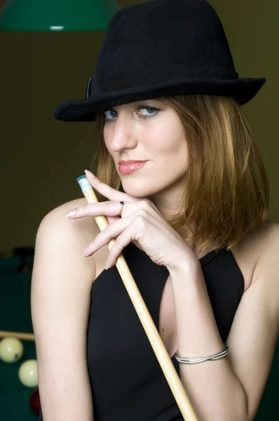 Woman with cue — Stock Photo, Image