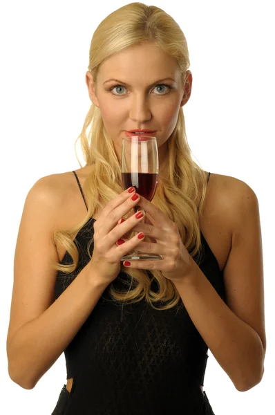 Chica rubia está bebiendo vino —  Fotos de Stock