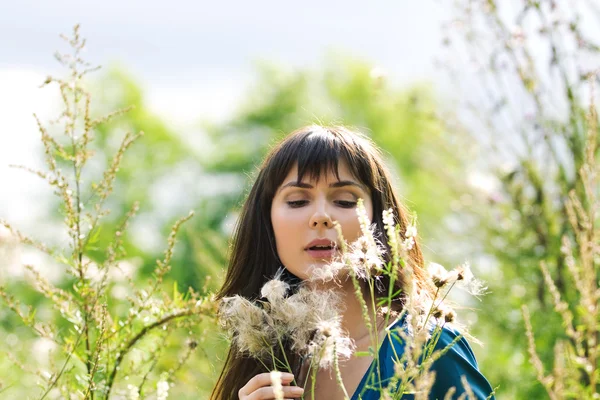 Joven hermosa chica en un prado — Foto de Stock