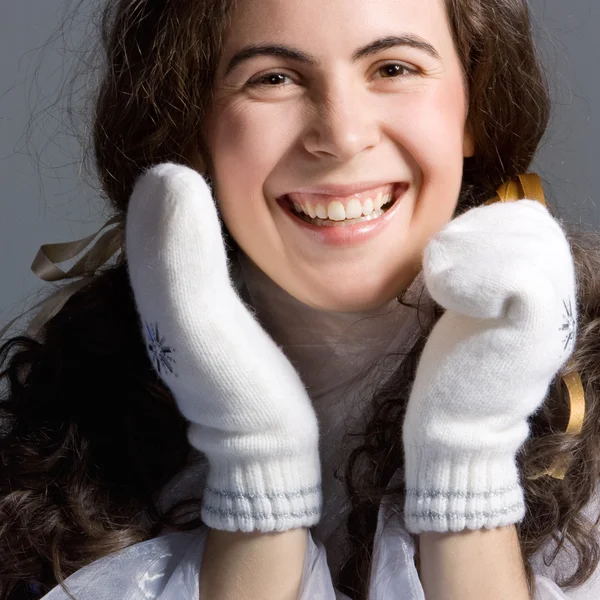Piękna dziewczyna w białe rękawiczki. — Zdjęcie stockowe