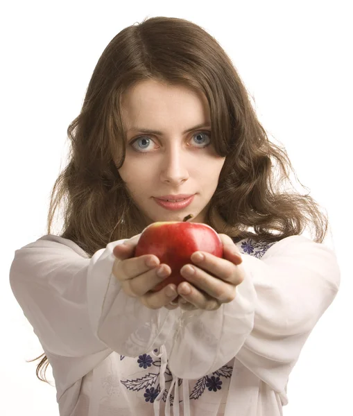 Girl and red apple — Stock Photo, Image