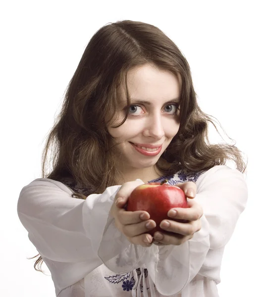 Girl and red apple — Stock Photo, Image
