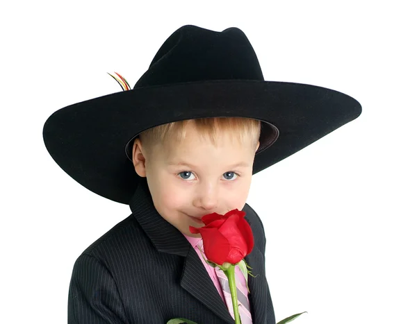 Αγόρι με τριαντάφυλλο closeup πορτρέτο — Φωτογραφία Αρχείου