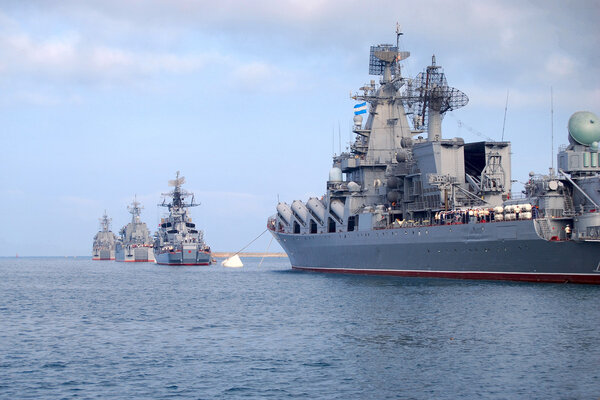 The Russian war-ships are in the bay of Sevastopol, Ukraine, Crimea