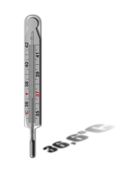 Mercurial thermometer (36,6) geïsoleerd — Stockfoto