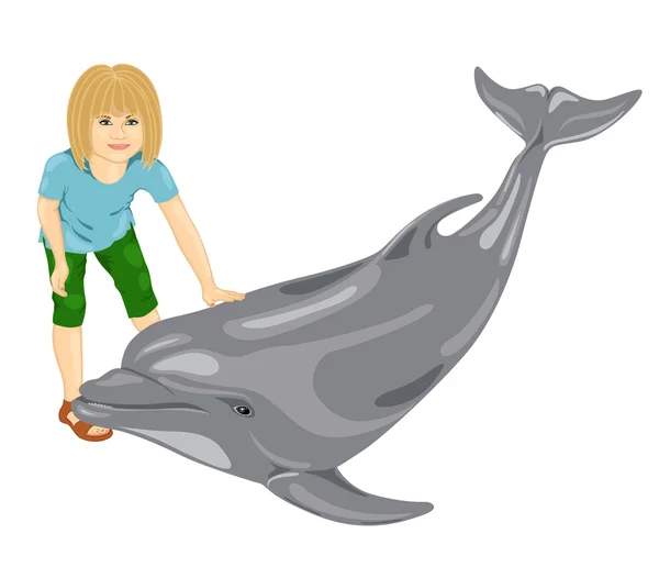 Menina com um golfinho — Fotografia de Stock
