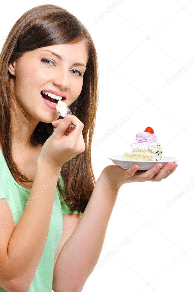 Beautiful woman eating cake Stock Photo by ©valuavitaly 1513027