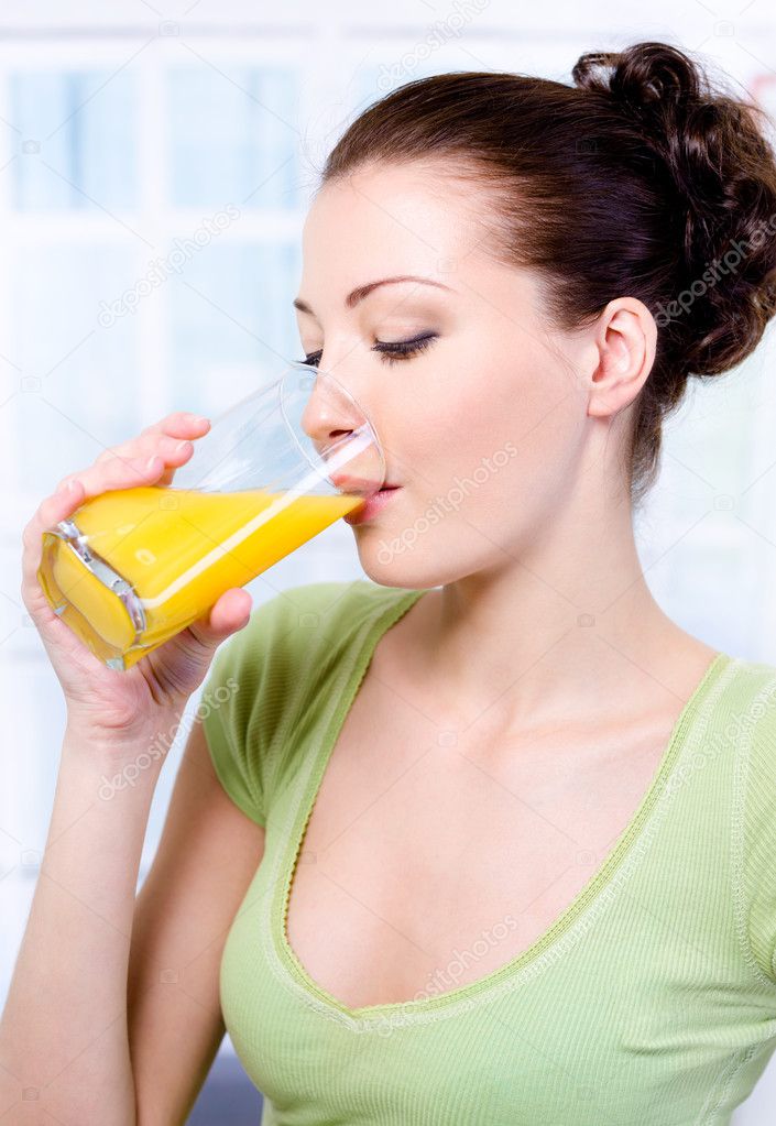 Download Girl drinking fresh orange juice — Stock Photo ...