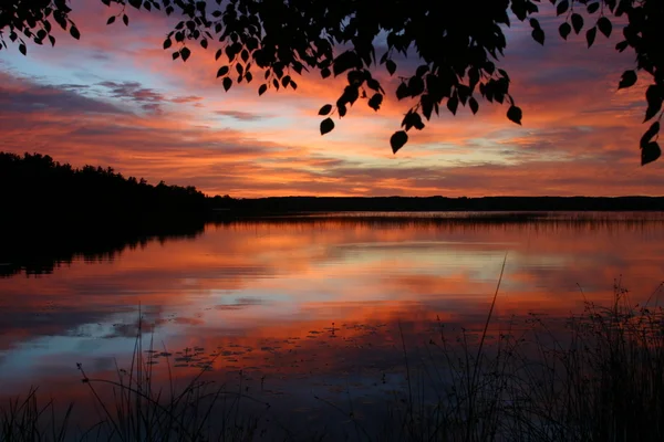Vibrant sunrise Crooked Lake, MI — Stock Photo, Image