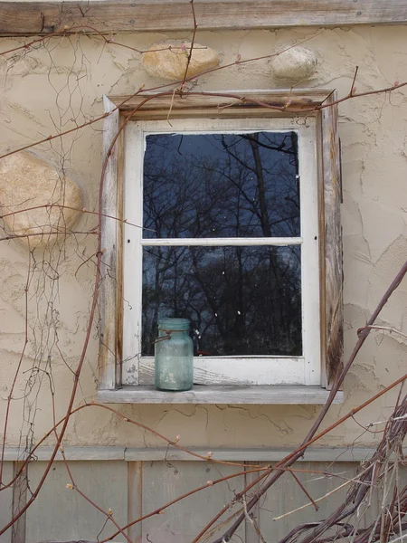 Window and mason jar — Stock Photo, Image