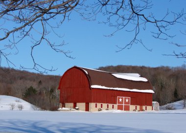 Red barn with stars on doors clipart