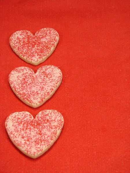 Heart Sugar Cookies on Red — Stock Photo, Image
