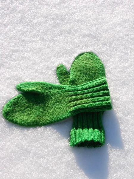 Pair of green mittens — Stock Photo, Image