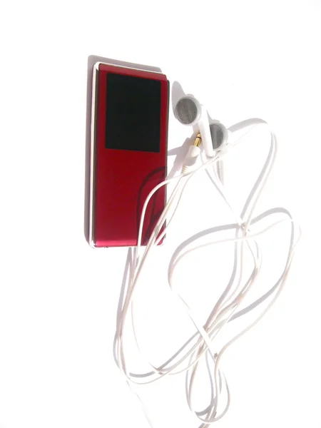 Beyaz kulaklık ile MP3 — Stok fotoğraf